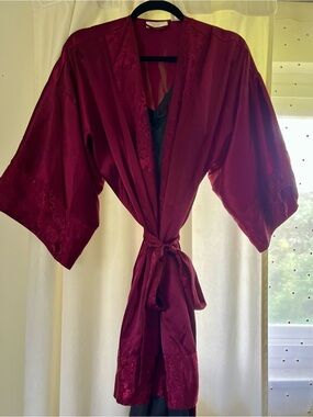 Vintage Victoria's Secret Satin Kimono Robe in Deep Burgundy